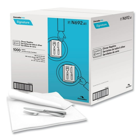 Cascades PRO N692 15 in. x 15 in. 1-Ply Select Dinner Napkins - White (1000/Carton)