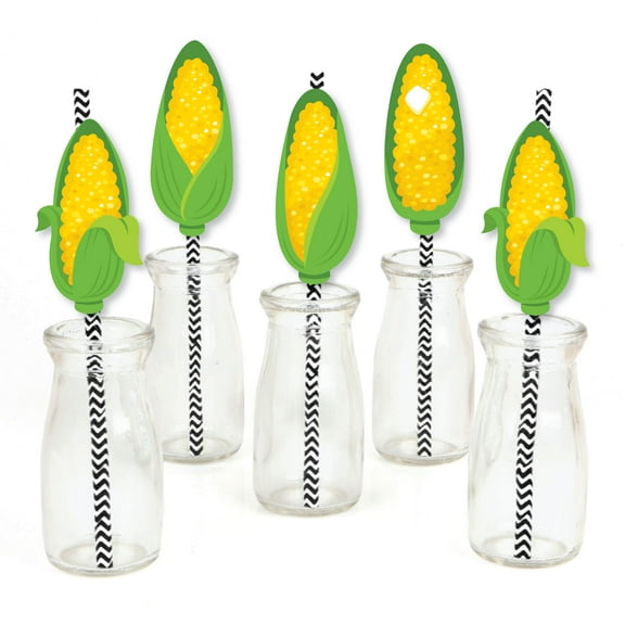 Big Dot of Happiness It's Corn - Paper Straw Decor - Fall Harvest Party Striped Decorative Straws - Set of 24