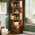 thumbnail image 2 of Tribesigns 5-Tier Corner Bookshelf with 2 Drawers, 66.9-Inch Tall Corner Bookcase Shelf (White), 2 of 5