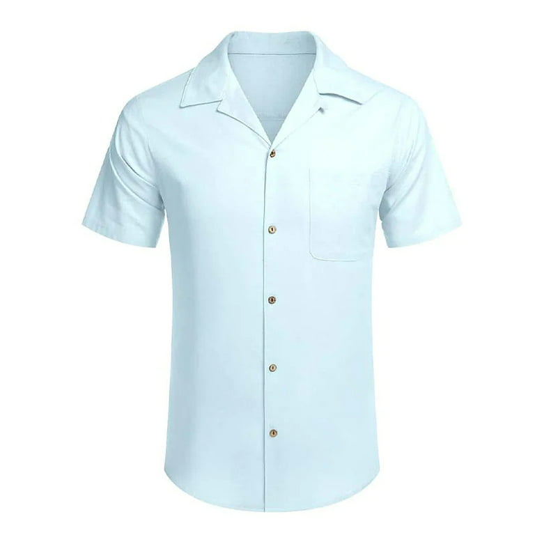 VSSSJ Button Down Shirts for Men Plus Size Solid Color Short Sleeve Casual  Collared Tee Shirt Daily Lightweight Lounging Blouse Top Sky Blue S