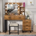 thumbnail image 1 of PAKASEPT Large Vanity Set with 9 LED Lights, Vanity Table with 3-Drawer Chest, Makeup Vanity Dressing Table with Cushioned Stool & 2 Large Drawers (Brown), 1 of 9