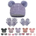 thumbnail image 2 of Toddler Winter Hat Gloves Sets Boys Girls Cable Knit Pompom Beanies Hats 2 Piece Mittens Cold Weather Warm Matching Set, 2 of 2