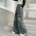 thumbnail image 4 of Pants for Girls Cargo Denim Loose Wide Leg Retro Style Heavy Duty Jeans Arrivals Activewear, 4 of 8