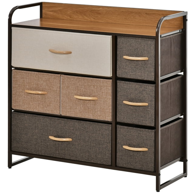 HOMCOM Commode à 7 Bacs, Coffre de Bacs en Tissu à 3 Niveaux avec Cadre en Acier