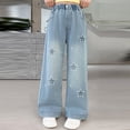 thumbnail image 7 of TIREOW Girls Loose Fit Casual Jeans Straight Wide Leg Elastic Waist Denim Pants Star Embroidered Baggy Denim Trousers(Blue,13-14 Years), 7 of 7