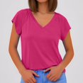 thumbnail image 2 of Womens T Shirts V Neck Short Sleeve Basic Plus Size Tops Loose Fit Summer Spring Tee Shirt Women Red L, 2 of 4