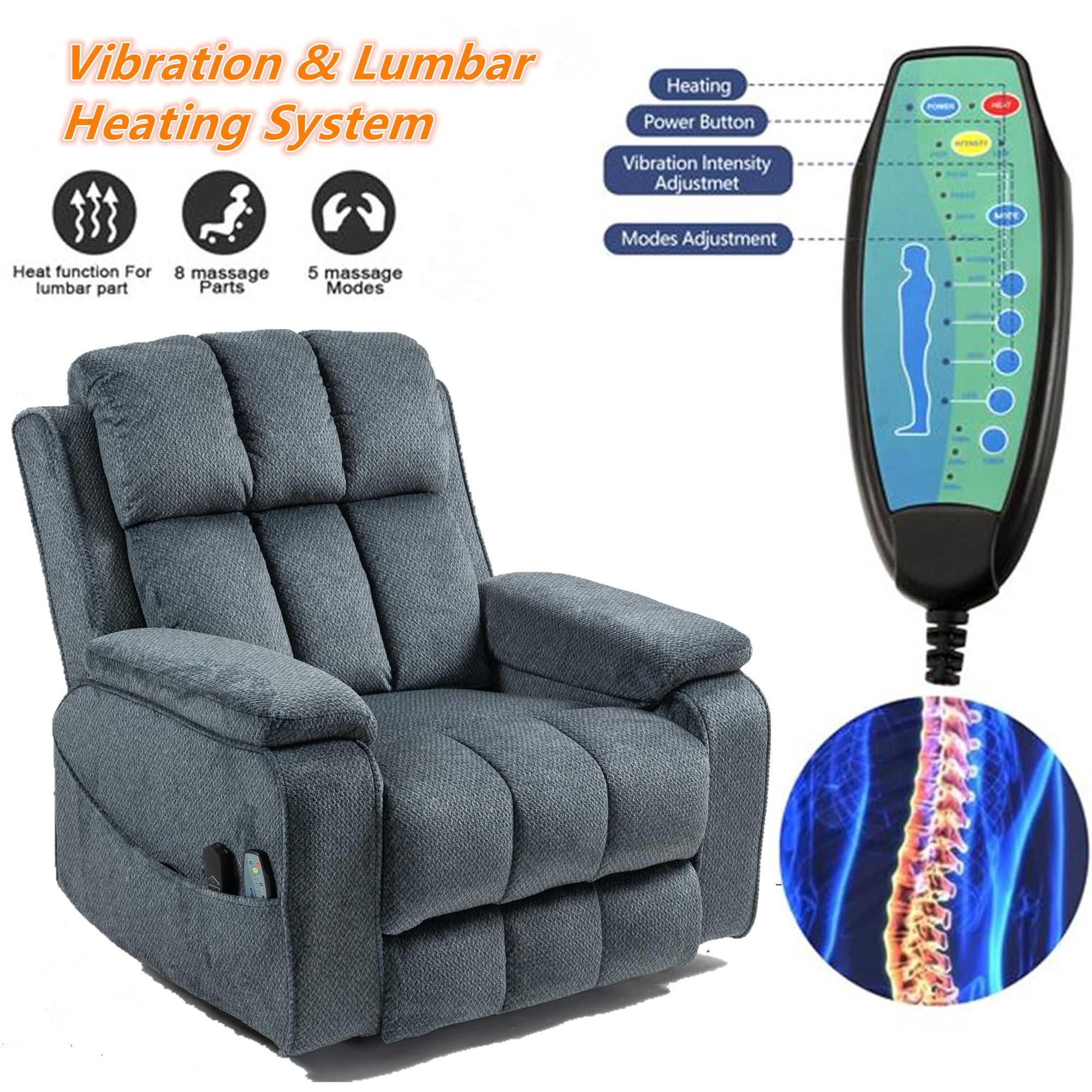 LITVZ Power Lift Recliner Chairs for Elderly Big Man 400lbs, Oversized Lay Flat Recliner with Heat & Massage, Extended Footrest and Side Storage Cup Holder for Adults Seniors