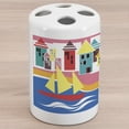 thumbnail image 1 of Cityscape Ceramic Toothbrush Holder, Colorful Modern Art of Summer Houses Cartoon Style Mediterranean Illustration, Decorative Versatile Countertop for Bathroom, 4.5" X 2.7", Multicolor, 1 of 4