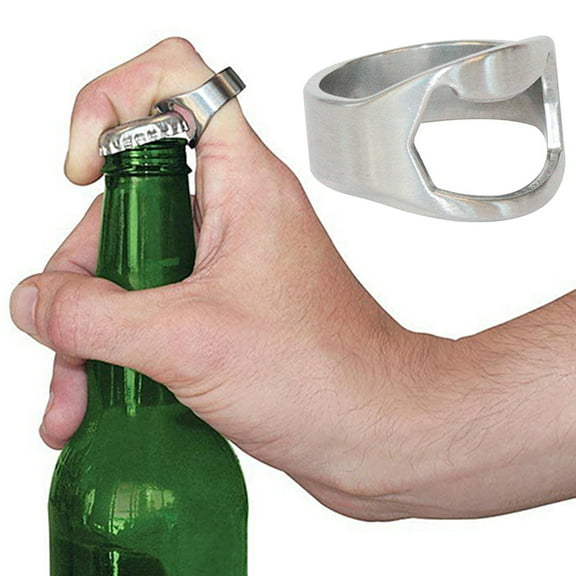 Walbest 1pc Ring Bottle Opener Stainless Steel Beer Bottle Opener Bar Pub Party Beer Tool, Finger Bottle Opener for Party Family Gift