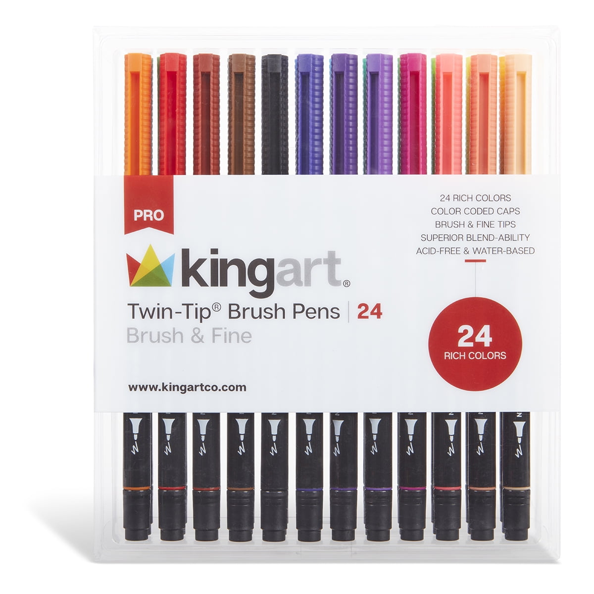 KINGART PRO Twin-Tip Brush Pen Art Markers, Set of 24 Unique & Vivid Colors