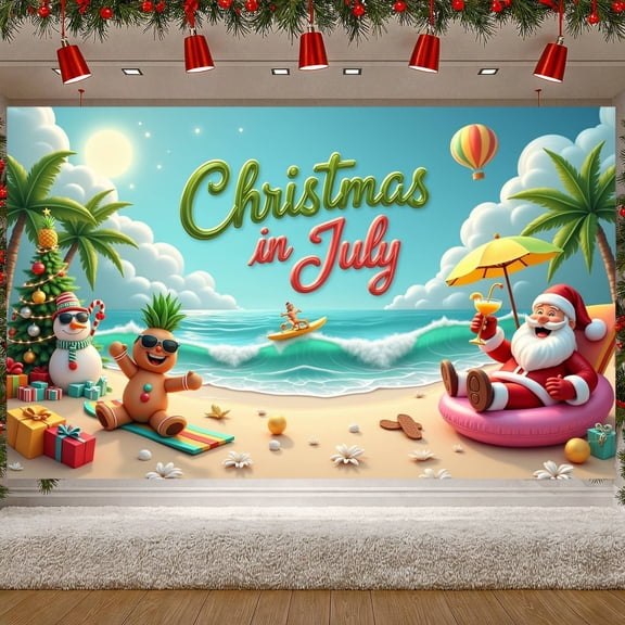 Colorful Design Christmas Beach Holiday Celebration Banner for Summer Party Family Gathering Event