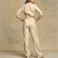 thumbnail image 5 of IUYRTFE Women Solid Color Long Sleeve Button Down Jumpsuit Wide Leg Pants with Pockets for Casual Daily Wear, 5 of 5
