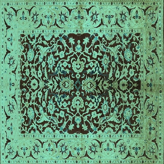 Ahgly Company Indoor Square Oriental Turquoise Blue Traditional Area Rugs, 8' Square