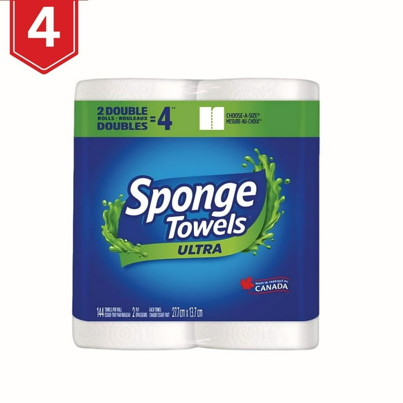 Scotties Sponge Ultra Absorbent Paper Towel, 2-Ply, 2 Double Rolls (4 Packs)