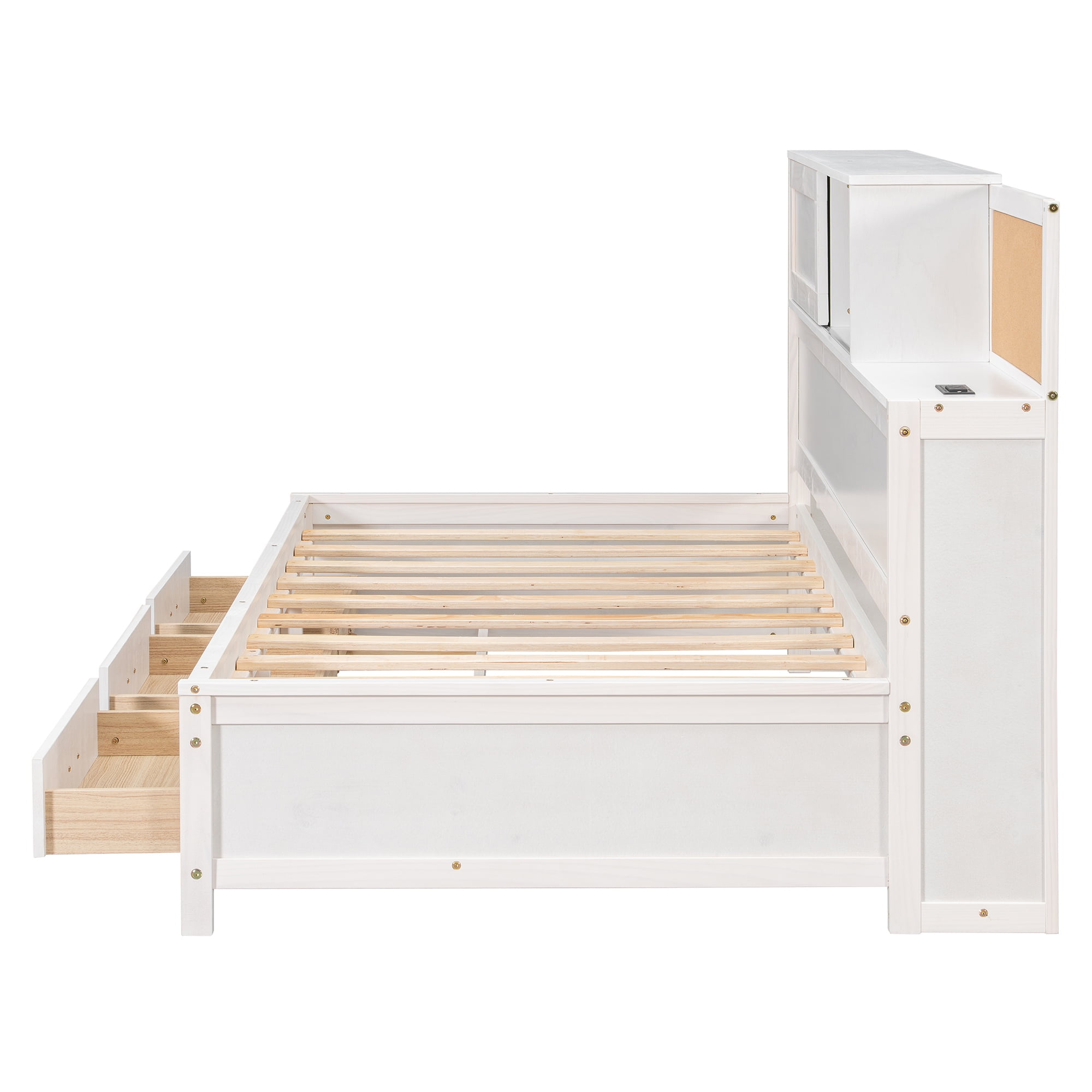 Sailvan Twin Size Wooden Daybed with 3 Storage Drawers, Upper Soft Board, Shelf, Set of Sockets
