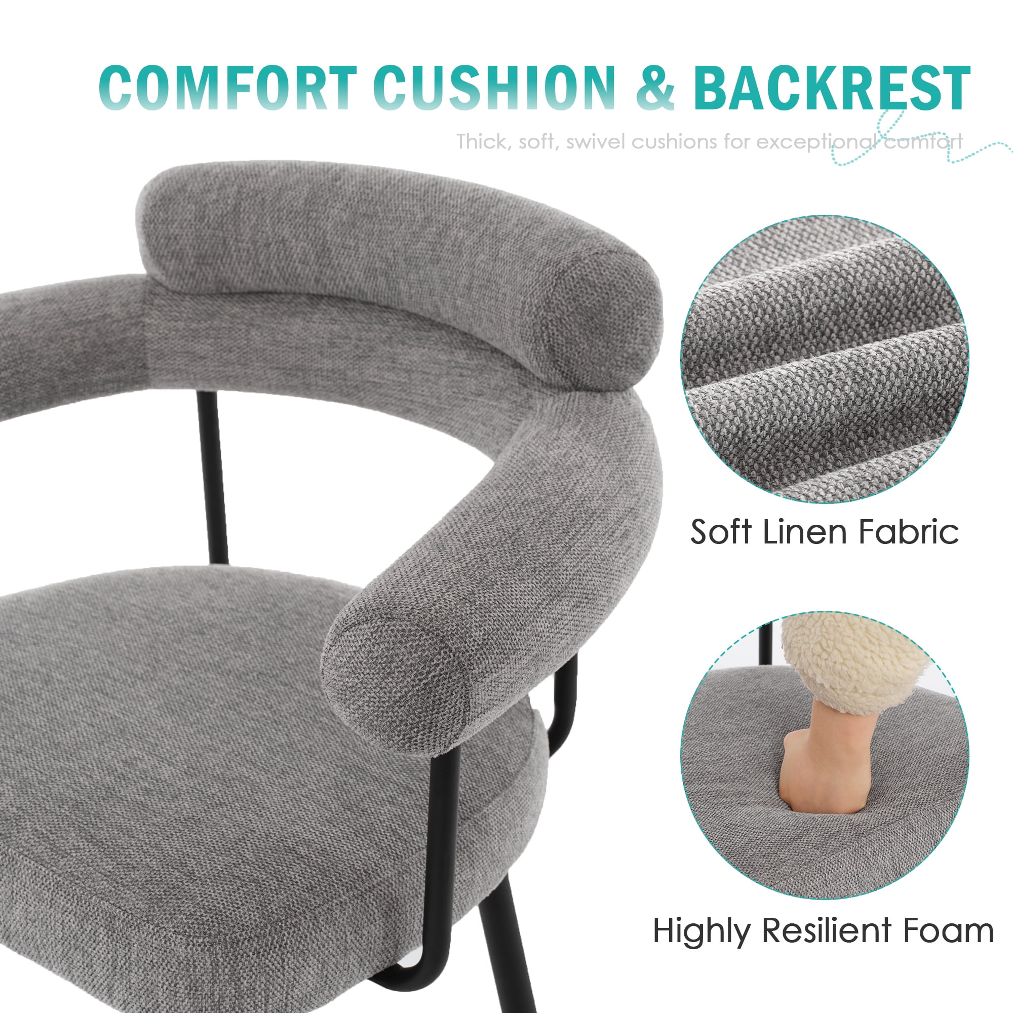 Zesthouse 26.7" Swivel Counter Stools Set of 2, Linen Upholstered Bar Stools with Back and Metal Legs, Modern Counter Height Chairs for Kitchen Island, Gray