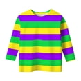 thumbnail image 5 of CONZONE Mardi Gras Toddler Girls Striped T Shirts 3/4 Sleeve Fashion Graphic Tee Shirt for Girls Crew Neck Soft Loose Childrens Spring Tops, 5 of 5