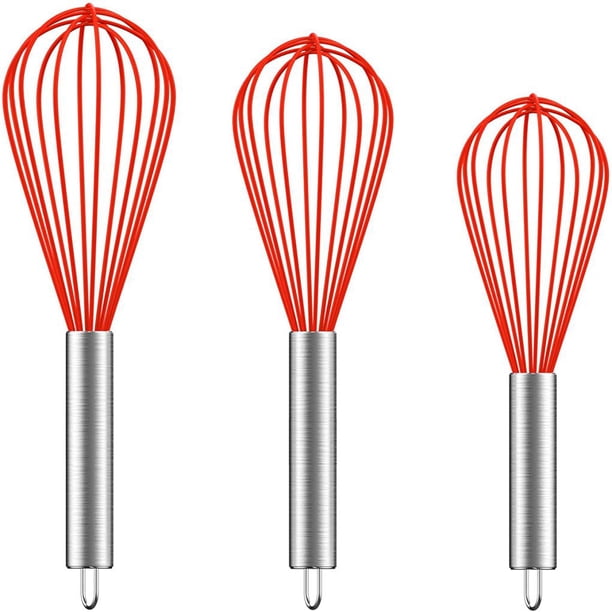 3pcs / set Batidores de huevos Manual Batidores de crema de acero inoxidable Mango Suministros para hornear de cocina, Rojo Inevent HA005326-02B