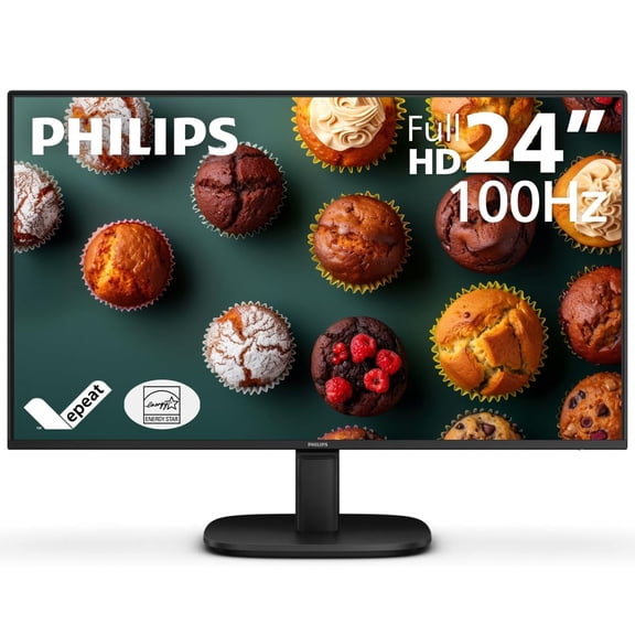 Restored Philips 24B2N2100 23.8 Inch Full HD IPS Monitor, 100Hz, 4ms, HDMI+VGA, Low Blue Light, VESA Mountable Black Business Display