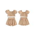 thumbnail image 2 of Cenuakty Toddler Newborn 6M 12M 18M 24M 2T 3T Girl Summer Outfits Solid Color Short Sleeve Buttons Waffle Tops and Pleated Shorts 2Pcs Clothes Set, 2 of 9