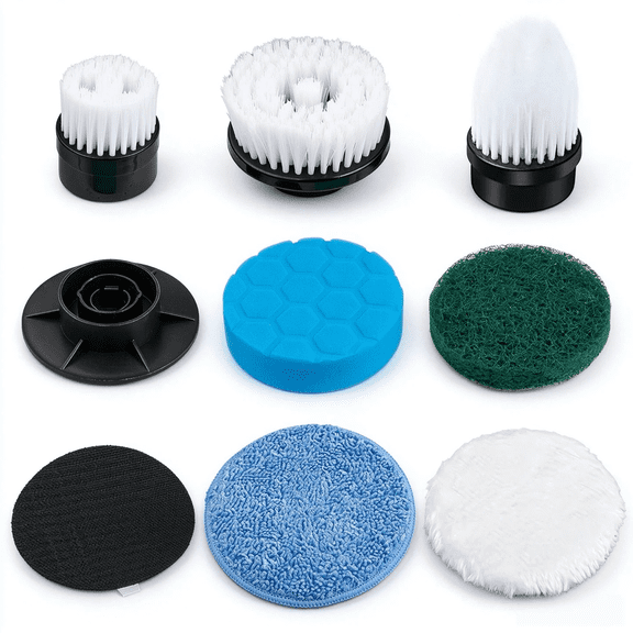 9 Pcs Electric Spin Scrubber Replacement Brush Heads, Power Scrubber Cleaning Attachments Kit for Bathroom Kitchen Tile Floor Car Glass