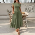 thumbnail image 6 of UoCefik Womens Summer Off Shoulder Sleeveless Midi Dress Cocktail A Line Flowy Wedding Guest Dresses with Pockets Army Green M, 6 of 8