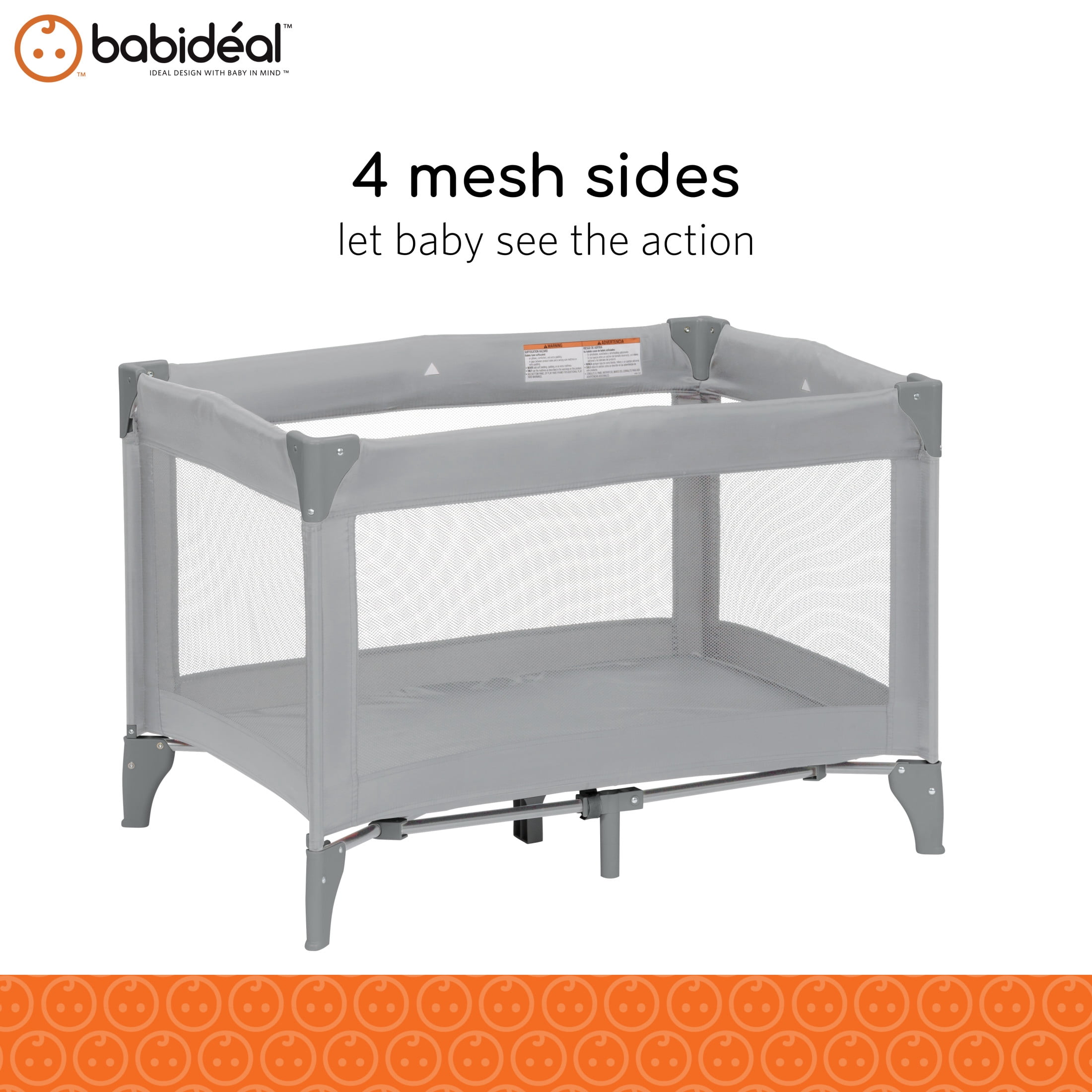 Babideal Portable Baby Play Yard with Mesh Sides and Padded Mat, Arctic Grey