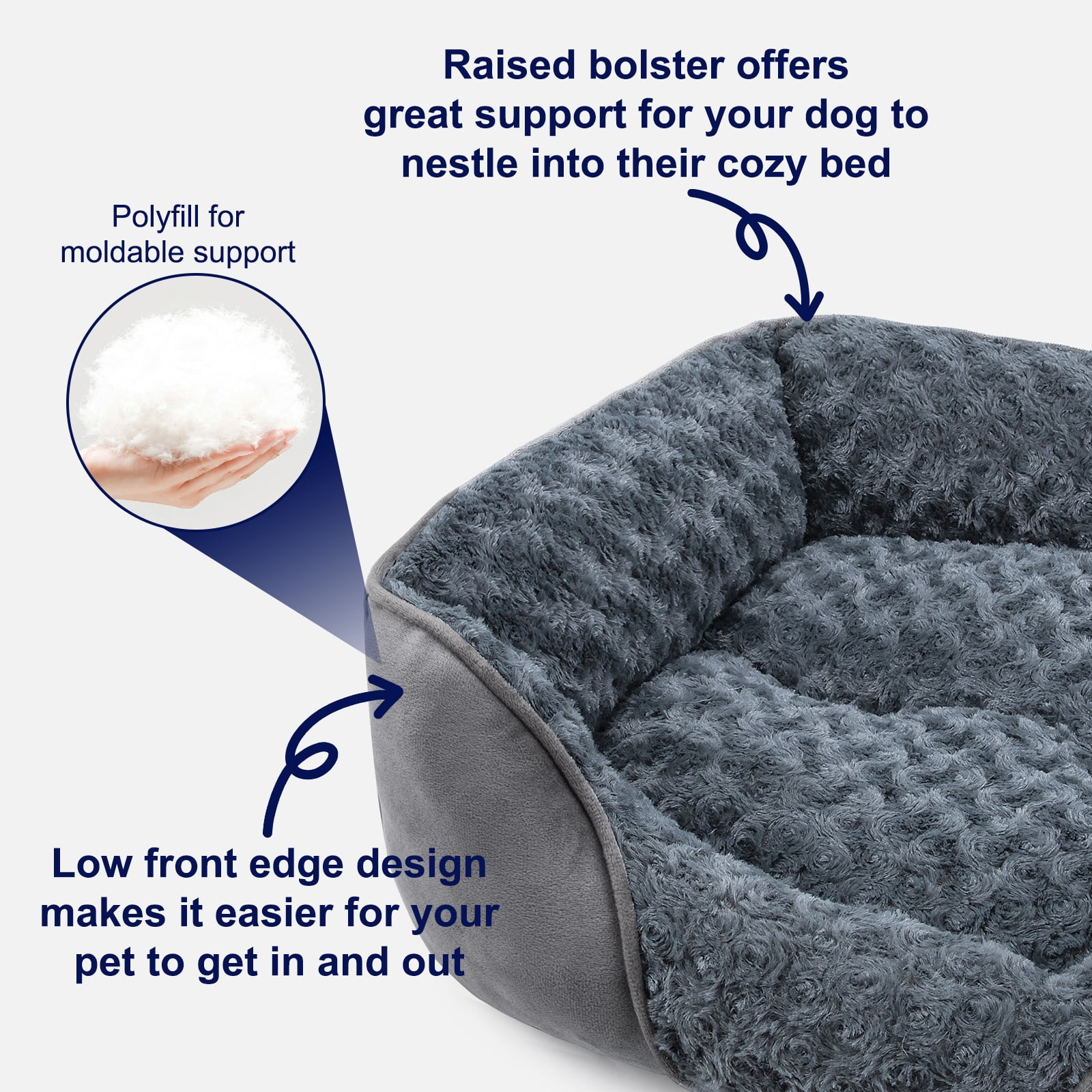 Soft Calming Sleeping Puppy Bed, Rectangle Washable Orthopedic Dog Bed, Large Dog Bed for Large Medium Small Dogs, Durable Pet Cuddler with Anti-Slip Bottom, Gray, 25inch