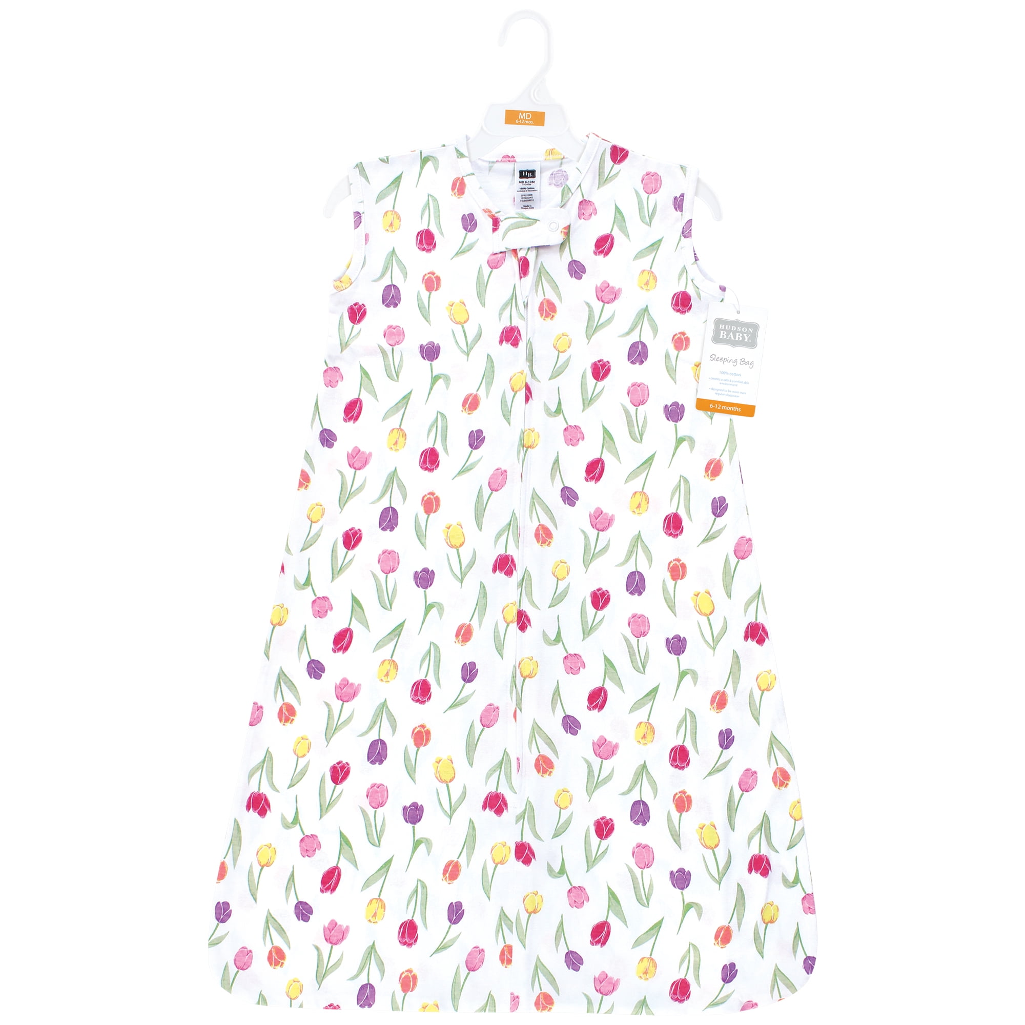 Hudson Baby Infant Girl Cotton Sleeveless Wearable Sleeping Bag, Sack, Blanket, Spring Tulips, 12-18 Months