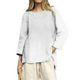 thumbnail image 4 of WZXFASHION T-Shirts Décontractés à Manches 3/4 pour Femmes, Col Rond, Coton, Liquidation, 4 of 4