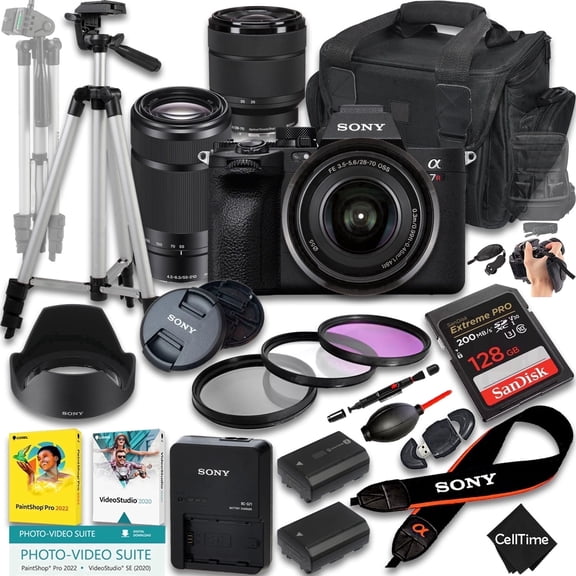 Sony a7R V Mirrorless Camera w/ 28-70mm & 55-210mm Lenses   128GB   Extra Battery   Case   Tripod (24-Pc Bundle) (International Version)