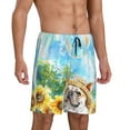 thumbnail image 2 of Logiee French Bulldog Sunflowers Bubbles Print Men's Pajama Shorts with Drawstring & Pockets,Sleep Shorts for Men,Sleepwear Bottoms,Elastic Waistband Loungewear-X-Large, 2 of 6