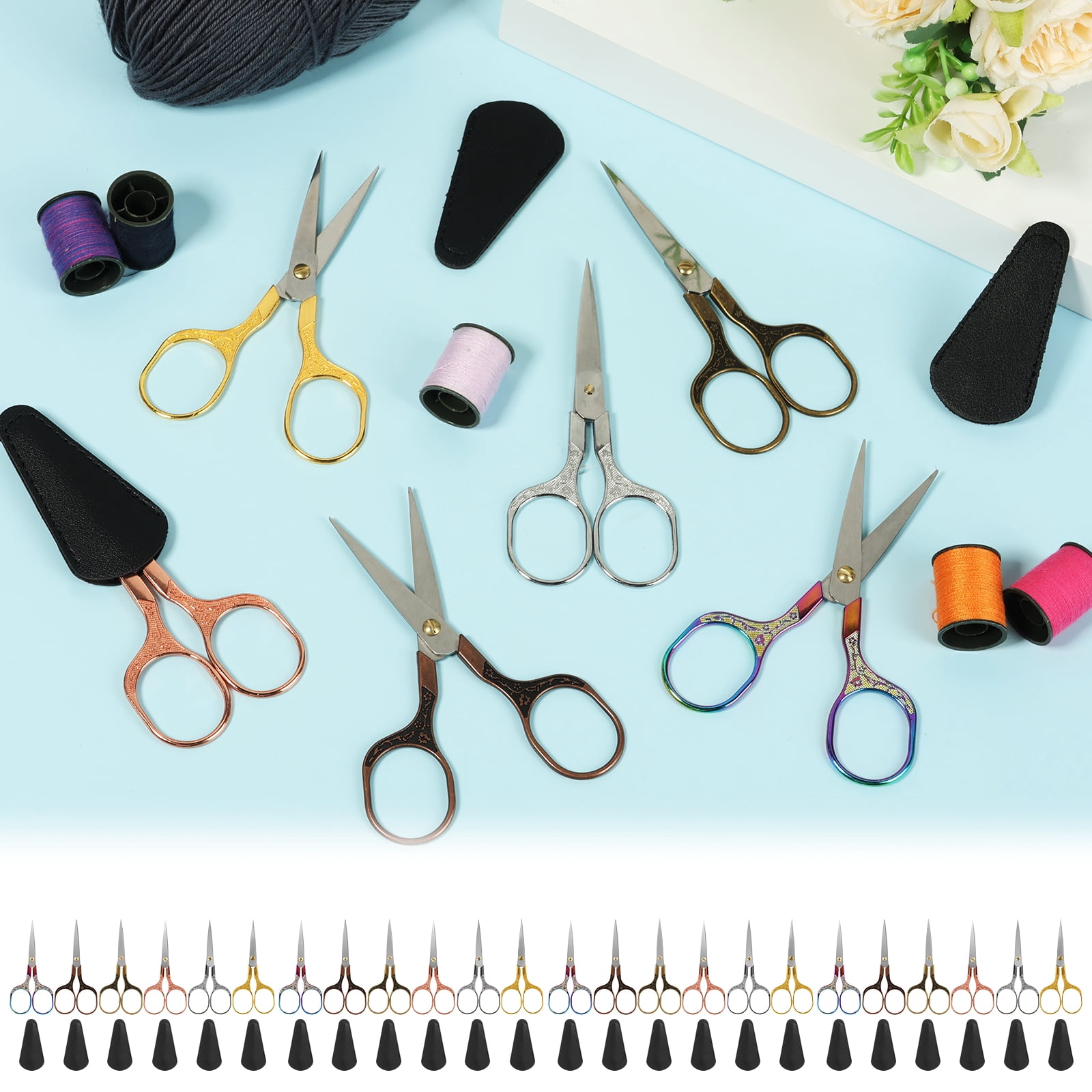 Threns Small Craft Scissors, 5" Sewing Scissors, 24Pack Sharp Scissors All Purpose, Straight Fine Tips Mini Sewing Scissors Set, Precision Detail Paper Cutting, Colorful