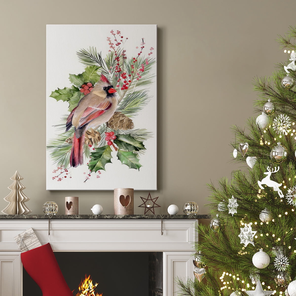 Cardinal Holly Christmas Collection B- Gallery Wrapped Canvas