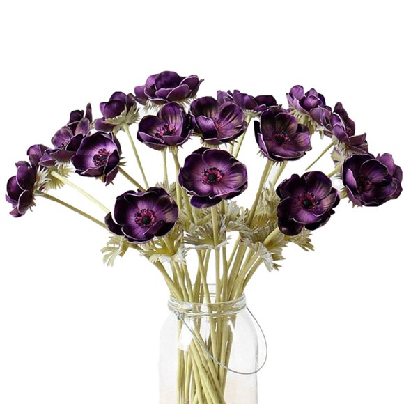 LebriTamFa 5Pcs Artifical Real Touch PU Anemone Flower Bouquet Room Home Decor (Purple)