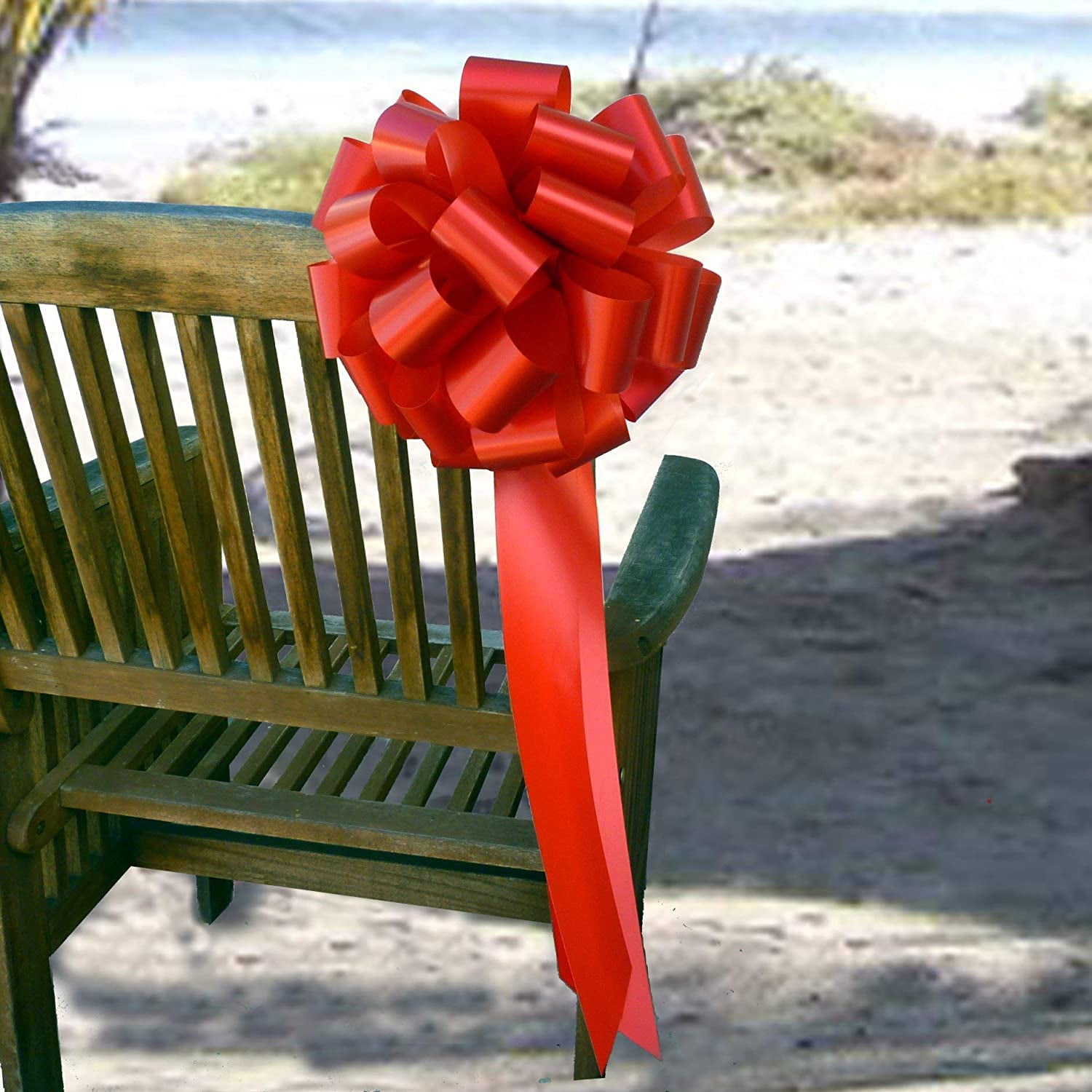Big Decorative Red Ribbon Pull Bows with Long Tails - 9" Wide, Set of 6, 4th of July, America 250 Anniversary, Mother's Day, Wreath, Fundraiser, Gift Basket, Patriotic, Team Colors, School Graduation