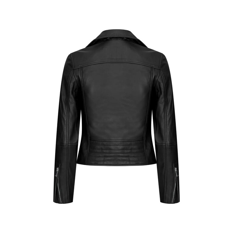 Women's Cross Zip Biker Leather Jacket Red Black | Infinity