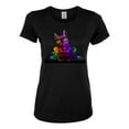 thumbnail image 2 of Neon Retro Rainbow DJ MC Hip Hop Cat | Womens Cat Lover Graphic T-Shirt, Black, Small, 2 of 4