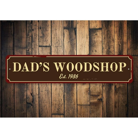 Dad's Woodshop Novelty Decor, Metal Wall Sign - 4x18 Inches