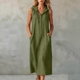 thumbnail image 2 of Miluxas Women's Hooded Sleeveless Maxi Dress Buttons Front Work office Casual Loose Shift Dress with Pockets Textured Summer Trendy Outfits Army Green, 2 of 7
