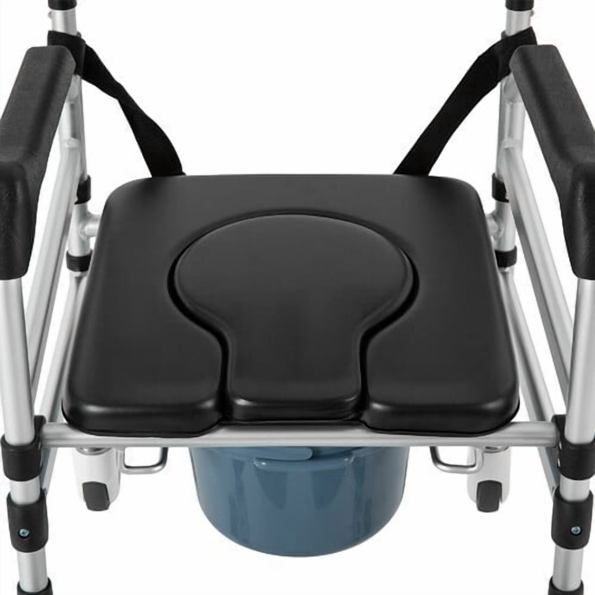 3 in 1 Foldable Height Adjustable Shower Wheelchair, Accessibility Commode Wheelchair with Flip-Up Footrests, Transport Rolling Chair for Elderly, Disabled, Adults