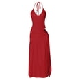 thumbnail image 3 of Unir Women’S Sexy Backless 2-Piece Matching Set, Spaghetti Strap Halter Bodysuit With High Waist Ruched Side Slit Flowy Maxi Skirt, Smooth Lightweight Polyester Fabric, 2pcs, Sizes S To XL, 3 of 4