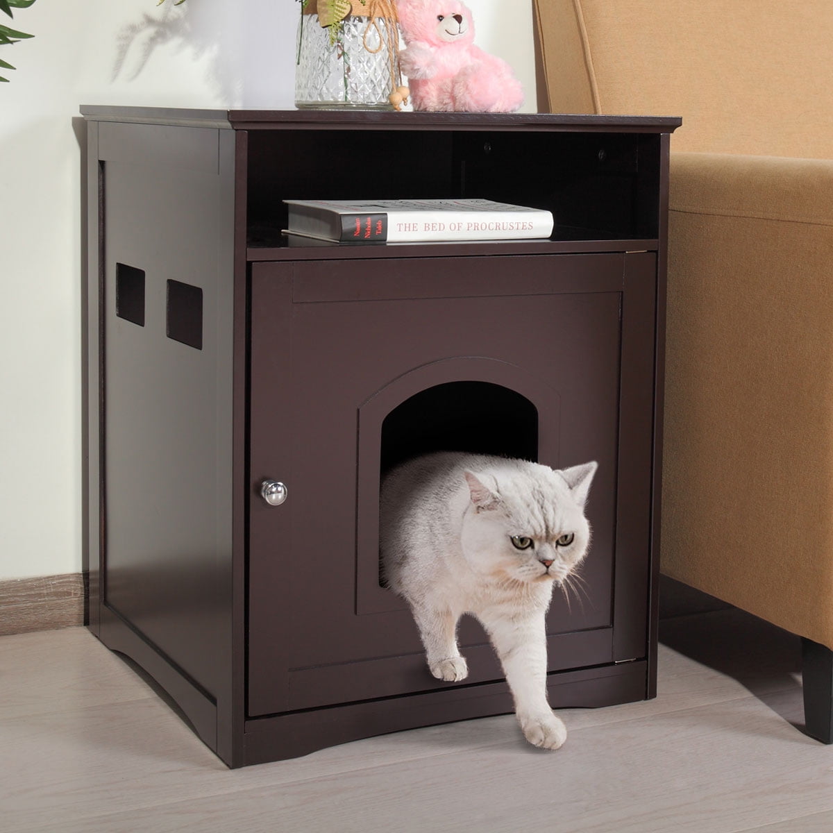 Veryke Wooden Pet Cat House nclosure Outside Shelter Animal Cage, Brown