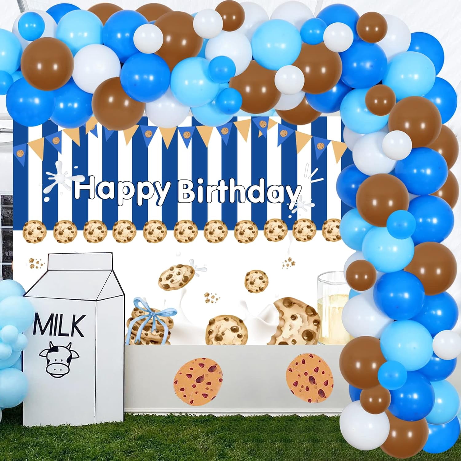 Milk and Cookies Birthday Party Decorations Blue Cookie Milk Balloon Garland Arch Kit with Backdrop for Boys Cookie Milk Party Supplies Baby Shower Decor