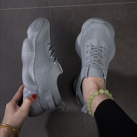 Going Outfits - Women s Breathable Knit Sneakers  Casual Lace Up Outdoor Shoes  Lightweight Solid Color Shoes-37