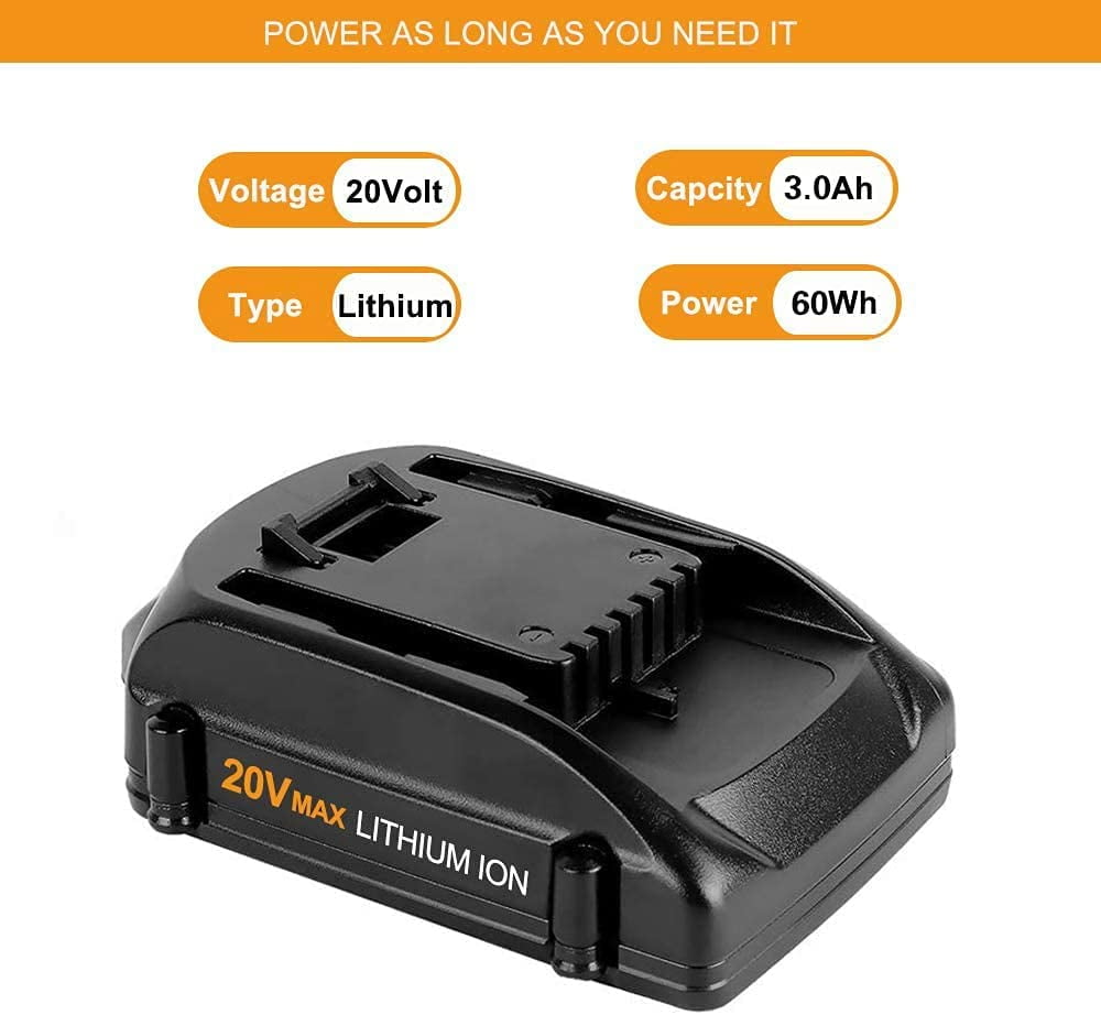 Worx Brandclub 3.0Ah Replacement Battery Compatible with Worx 20V Battery Lithium WA3520 WA3575 WA3525 WA3578 WG151s WG155s WG251s WG255s WG540s WG545s WG890 WG891 2 Pack
