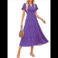 thumbnail image 2 of Vestidos Largos de Verano para Mujer 2025, Informales, con Escote en V, Mangas Abullonadas, Fruncidos, Holgados, para Playa, Bohemios, Largos, Florales, Morados, Talla XL, 2 of 10