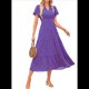 thumbnail image 2 of Vestidos Largos de Verano para Mujer 2025, Informales, con Escote en V, Mangas Abullonadas, Fruncidos, Holgados, para Playa, Bohemios, Largos, Florales, Morados, Talla XL, 2 of 10