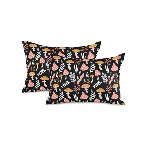 Decorative Throw Pillow Covers 12x20 Inch Set of 2 Cute Mushrooms Fall Decor Pillow Cases for Couch, Leaves Black Cushion Case for Living Room Bedroom Bed Car Chair