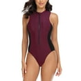 thumbnail image 1 of Aayomet Bathing Suits for Women Onepiece Color Matching Sleeveless Zipper Bikini Swimsuit (Red, S), 1 of 4
